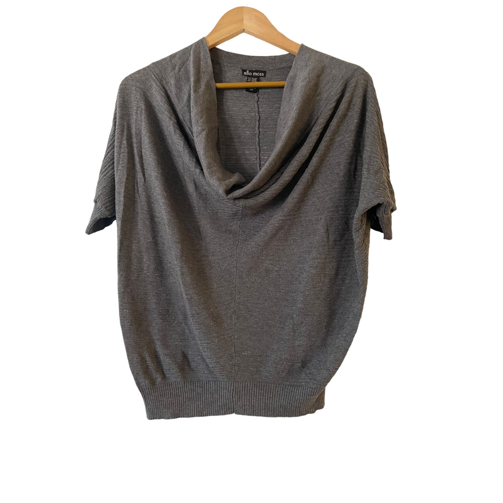Ella Moss Size S Gray Cowl‎ Neck Sweater Top Cotton Modal Knit Short Sleeve